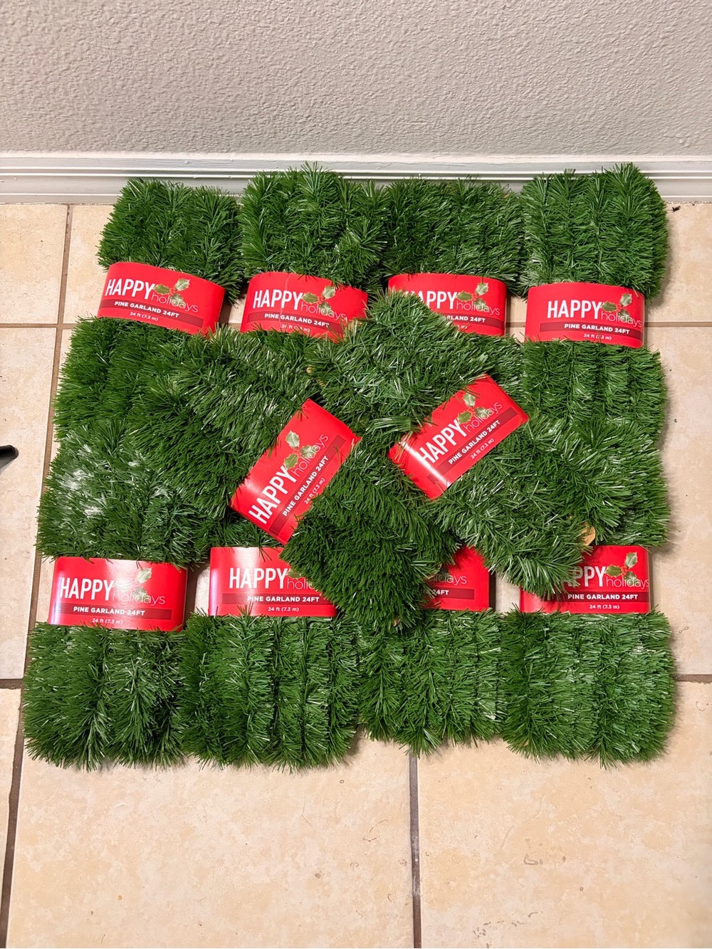 Happy Holidays Pine Garland 24ft (10-packs)